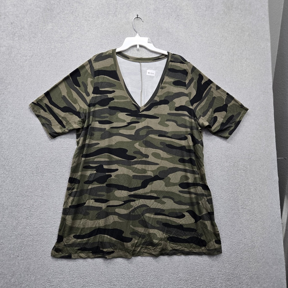 Torrid Women Shirt 4 Green Camouflage Super Soft Jersey Short Sleeve V Neck